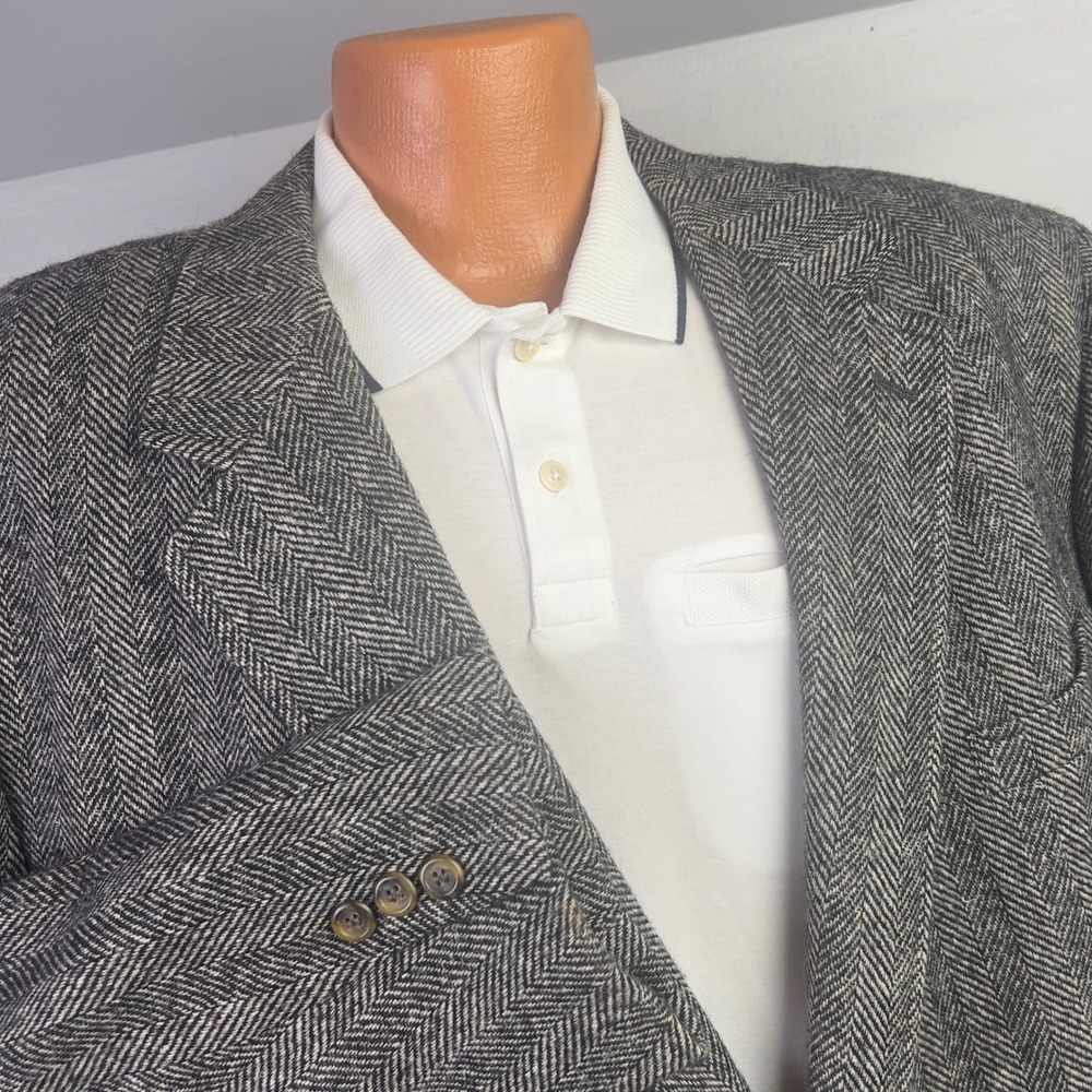 Vintage Brooks Brothers Tweed Sport Coat 50R Shetland Wool Gray Herringbone